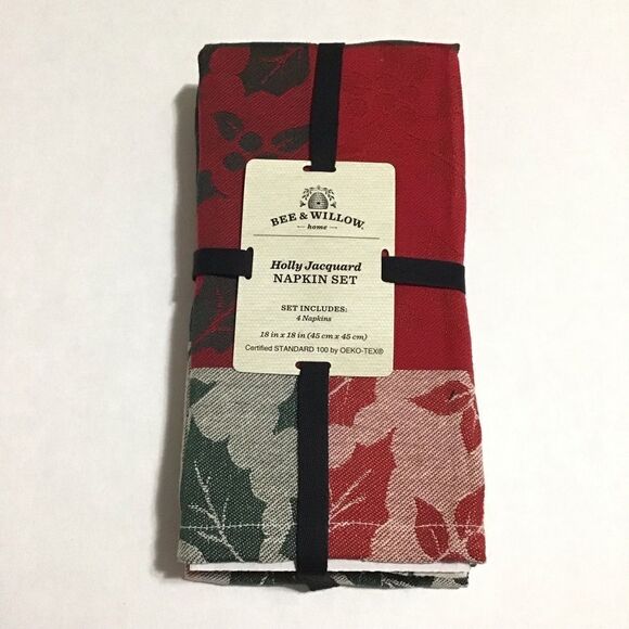 Bee & Willow Holly Jacquard Napkin Set 18x18 BB& B New - Picture 1 of 3
